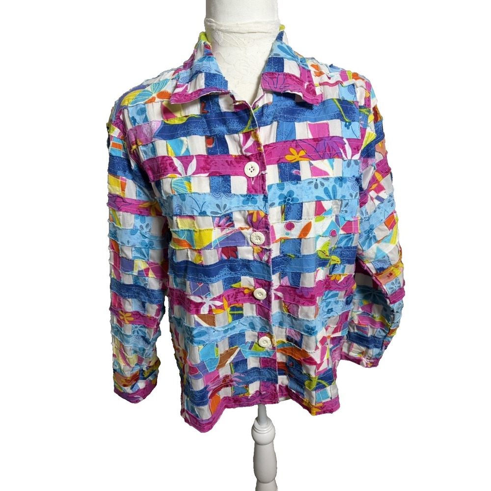 Vtg 90s New Direction Rag Patchwork Jacket‎ ~M~ Colorful Cotton Artsy Funky Boho